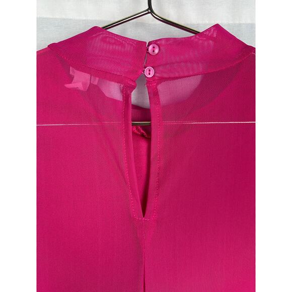 River Island Dress Pink High Neck Midi Mesh Barbiecore Maximalist Retro Party - Picture 6 of 9